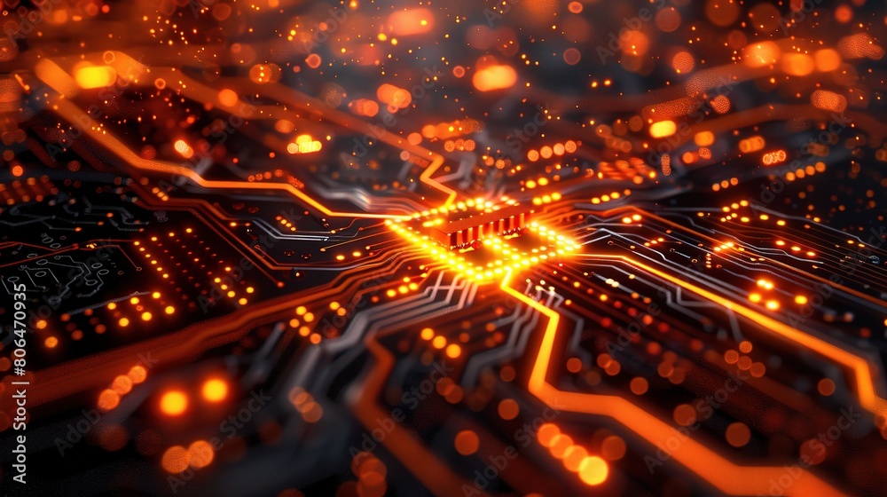 Poster a computer technology background with glowing data streams and digital matrix