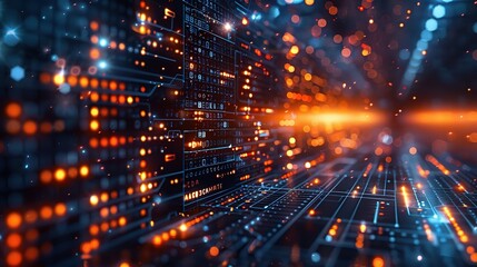 Obraz premium A computer technology background with glowing data streams and digital matrix