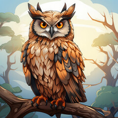 Watercolor Dusk owl, clipart Illustration, Generative Ai