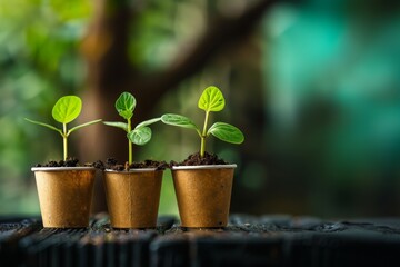 Seedlings for planting in disposable cups. A vibrant photo representing the concept of the spring planting season.