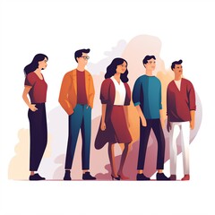 Fototapeta premium A group of people standing in a line, with one woman wearing a red dress