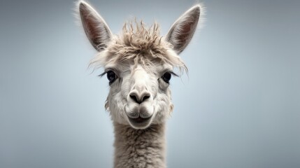 Fototapeta premium A close-up portrait of an alpaca looking at the camera with a happy expression.