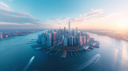 Fototapeta premium Hologram New York aerial view of modern city panorama.
