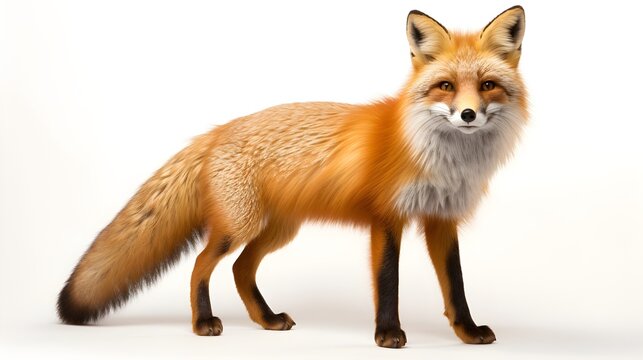 Adorable red fox against a seamless white backdrop,