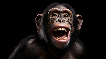 Chuckling chimpanzee caught in a contagious laugh,