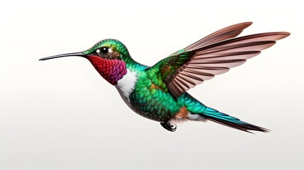 Obraz premium Dainty hummingbird in mid-flight, isolated on a white background