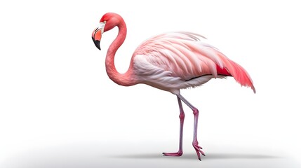 Fototapeta premium Elegant flamingo in a graceful pose, isolated on a white background,
