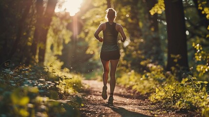 Obraz premium Fitness woman model running in forest