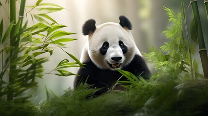 Fototapeta premium Gentle giant panda in a bamboo forest,