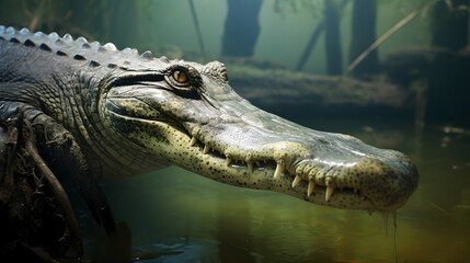 Obraz premium Gharial with distinctive long snout and intricate markings,