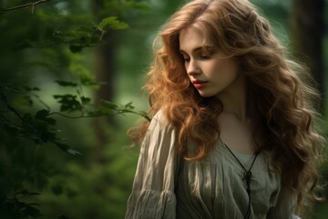 Naklejka premium A Solitary Figure Embraces the Serenity of Nature, Standing Before the Whispering Woodland's Enchantment