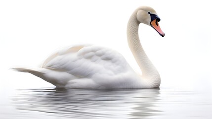 Graceful swan in serene pose, isolated on a pristine white background,