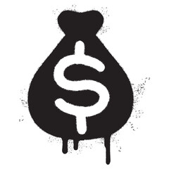 Spray Painted Graffiti Money Bag icon Sprayed isolated with a white background.