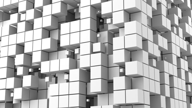 modern cubes white design abstract 3d render illustration background. Can be used to represent contemporary, technology motion graphics or computing science fiction hardware