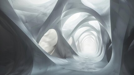 abstraction through creation of illusory space, a white sculpture stands out in the foreground