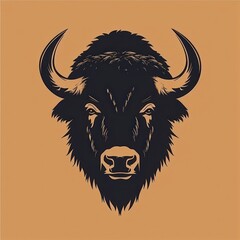 buffalo head cartoon flat illustration minimal line art