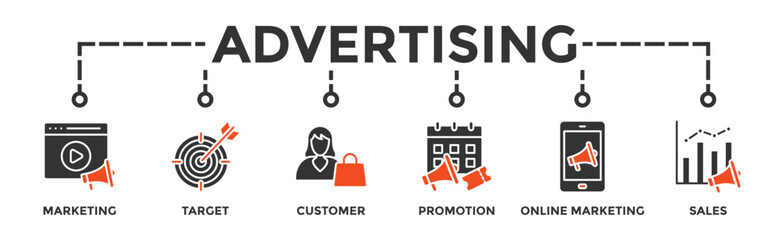 Advertising banner web icon vector illustration concept with icon of marketing, target, customer, promotion, online marketing, and sales