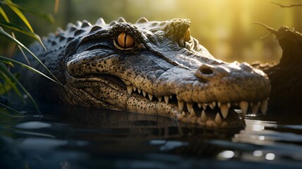 Obraz premium Mystic crocodile lurking just beneath the water's surface