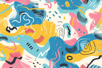 Fototapeta premium Abstract colorful doodle pattern background with paint strokes and shapes