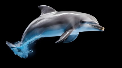 Playful dolphin leaping through crystal-clear waters, set against a pure white canvas