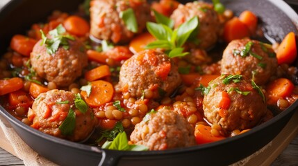 Meatballs with lentils. Generative AI