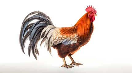 Fototapeta premium Proud rooster crowing at sunrise,