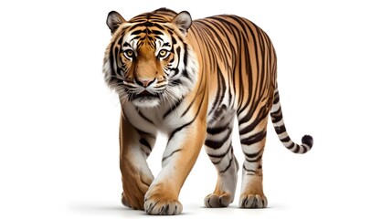 Obraz premium Regal Bengal tiger in a commanding stance, isolated on white,