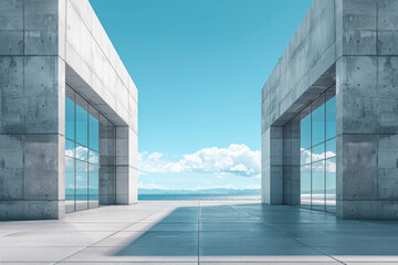 Modern buildings by the lake. Empty architectural background.