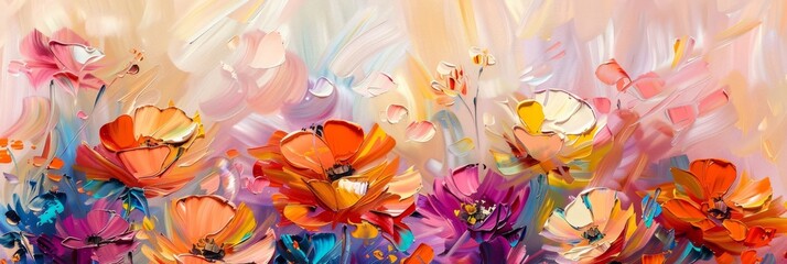 Beautiful floral background. Beautiful background. Colorful flowers. Oil painting. Abstract art background. 
