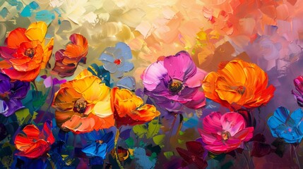 Beautiful floral background. Beautiful background. Colorful flowers. Oil painting. Abstract art background. 