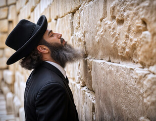 A Jewish rabbi prays near the Wailing Wall - Al-Buraq Wall
