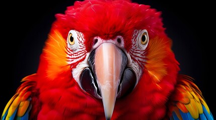 Fototapeta premium Tropical parrot with a flamboyant mix of red, yellow, and orange feathers,