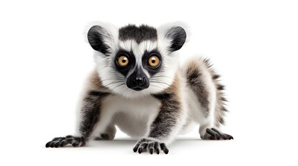 Naklejka premium Whimsical lemur in a playful stance, isolated on a pristine white background,