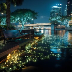 Luxury swimming pool in Singapore at night. Long exposure.