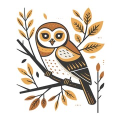 owl bird cartoon flat illustration minimal line art