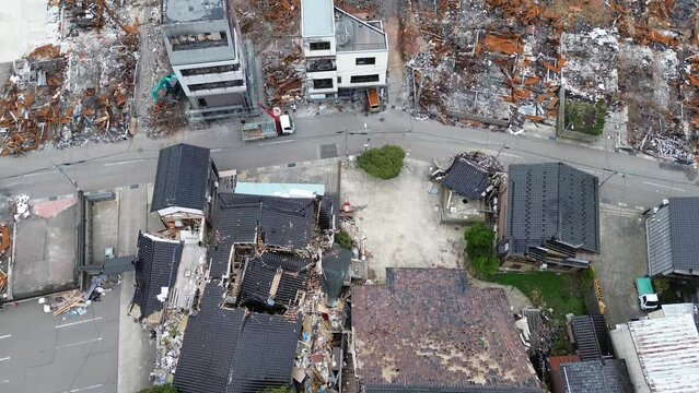 Aerial view of a town destroyed by fire caused by an earthquake that occurred on the Noto Peninsula, Ishikawa Prefecture, Japan on January 1, 2024 part14