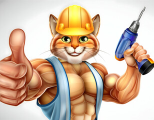 Naklejka premium Cat engineering construction electrical with tools isolated on white background illustration vector design for t shirt wallpaper 