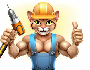 Naklejka premium Cat engineering construction electrical with tools isolated on white background illustration vector design for t shirt wallpaper 