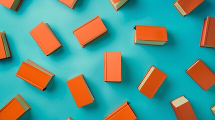 Books with an orange cover fly on a blue background. generative ai