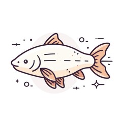 white catfish fish cartoon flat illustration minimal line art