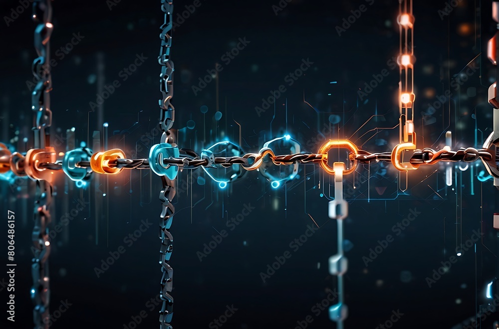 Wall mural abstract background with lights digital blockchain link futuristic network security