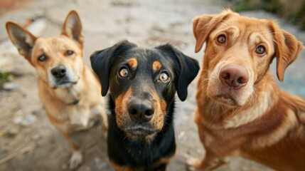 two dogs and a cat looking at the camera. generative ai