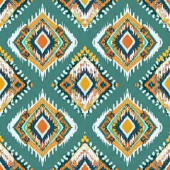 Seamless round ikat pattern, geometric curve design for fashion clothes, textile, wrapping, decoration