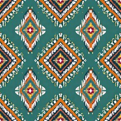  Ikat ethnic abstract beautiful art. Ikat seamless pattern in tribal, folk embroidery.