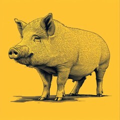 yellow boar cartoon flat illustration minimal line art