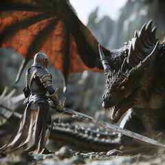 ドラゴンに立ち向かう勇者｜A brave man confronts the dragon　Generative　AI