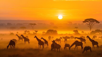 Sunrise Over Serengeti A Moment of Unity in Global Wildlife Conservation Generative ai