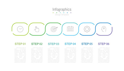 Infographic 6 options design elements for your business data. Vector Illustration.