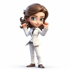 3D cartoon character smiling black young woman standing with rise arms, isolated on white background, Generative AI.