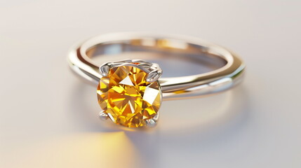 Yellow sapphire ring isolate on white background. AI Generative.